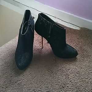 Black and sequens booties w/ gold skinny heel